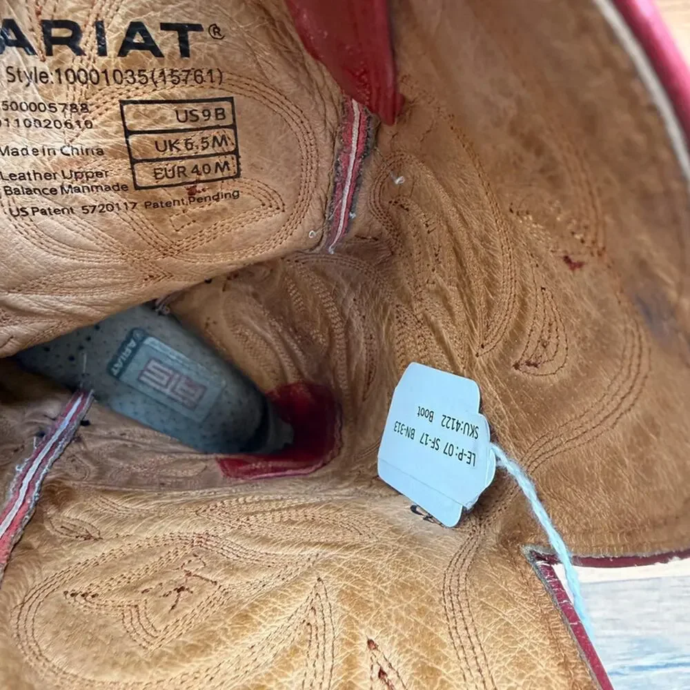 Ariat Womens Size 9 B Red Leather Cowboy Boots Signed Autographed